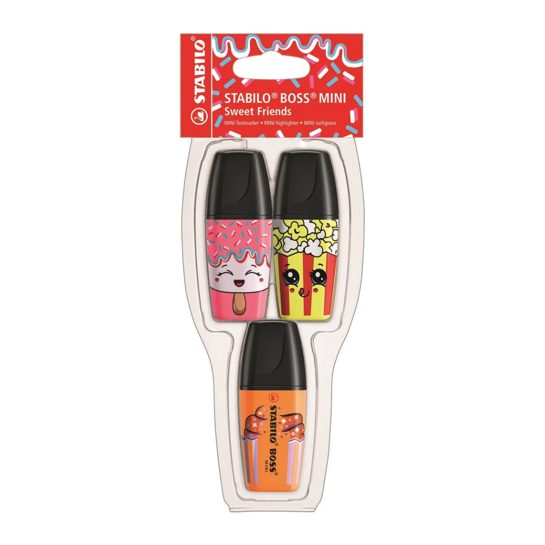 Stabilo Boss Mini Sweet Friends 3Pc ( Yellow,Pink,Orange) 07/03-58