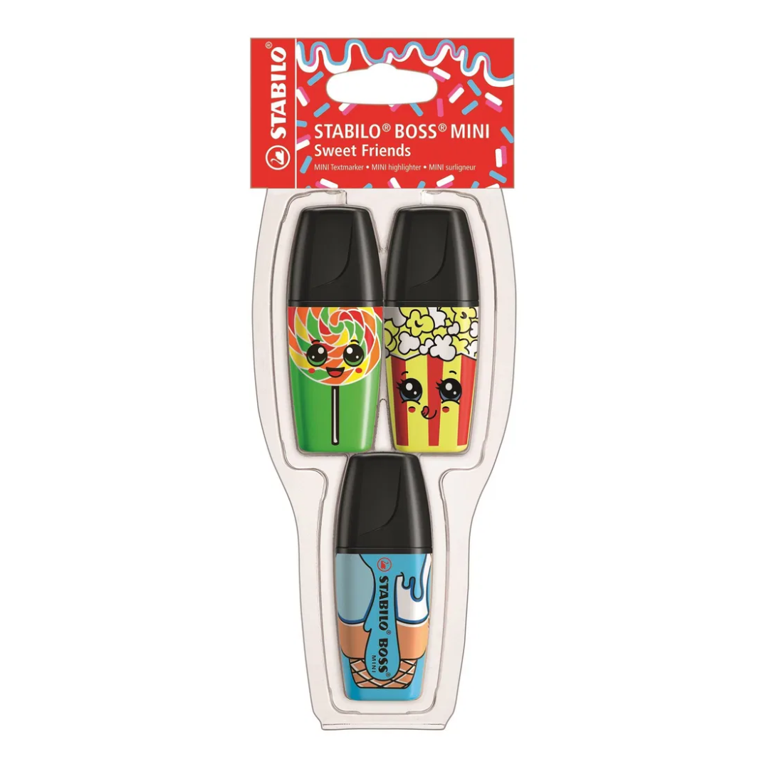 Stabilo Boss Mini Sweet Friends 3 Pc Yellow, Green,Orange