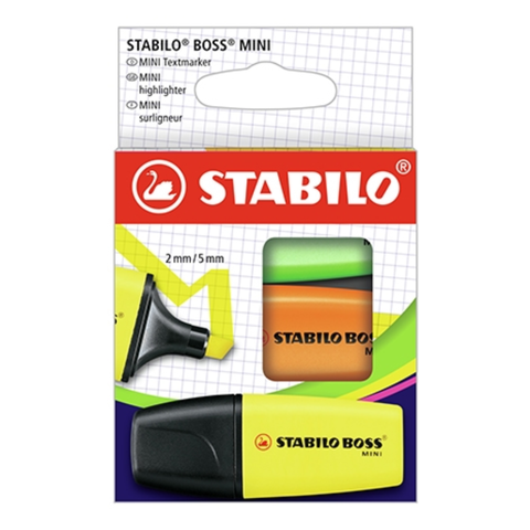 Stabilo Boss Mini - Highlighter - Pack Of 3 - Yellow, Orange, Green