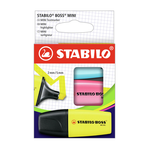 Stabilo Boss Mini - Highlighter - Pack Of 3 - Yellow, Blue, Pink
