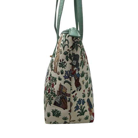 Alice in Wonderland Tapestry Large College Tote Shoulder Grab Bag Cream - COLL-ALICE