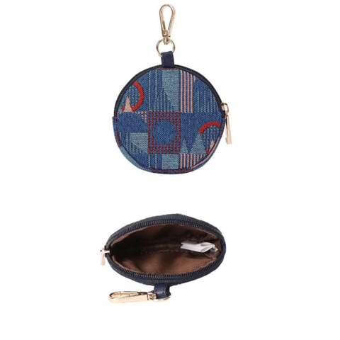 Round coin purse London Underground Piccadilly moquette with “Mind the Gap” emblem - BUBBLE-TFL-PICCA-GAP