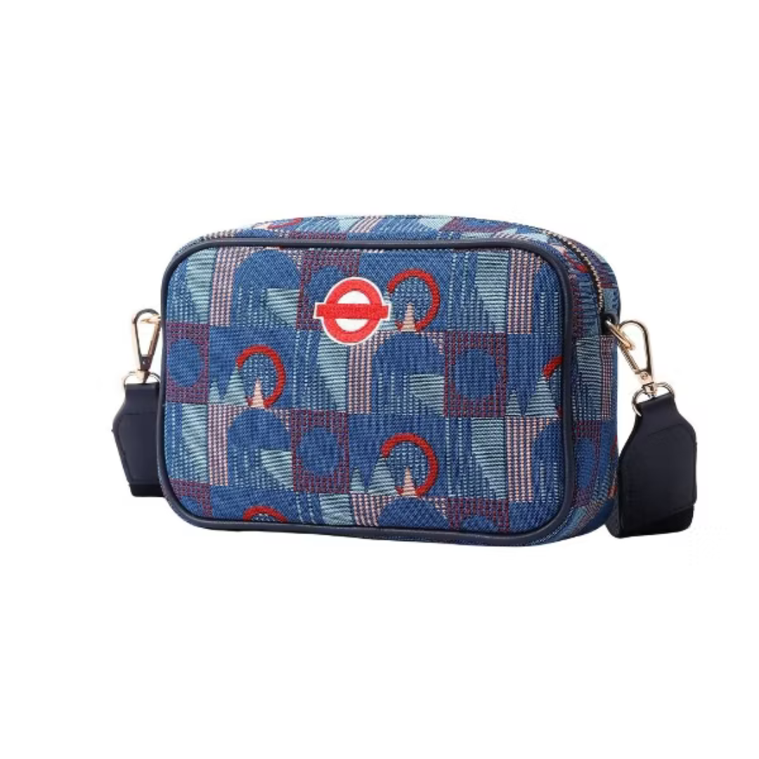 Carama crossbody bag in London underground Piccadily moquettes Red Roundel - CAMERA-TFL-PICCA-RED