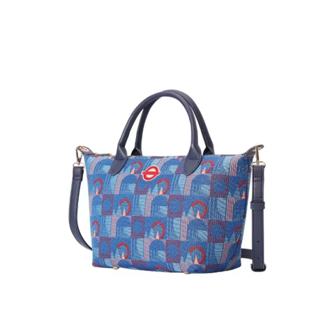 Top handle Grab Handbag in London underground Piccadily moquettes with Red Roundel - GRAB-TFL-PICCA-RED