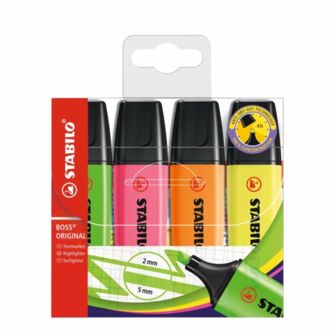 Stabilo Highlighter Boss Original 70/4 Yellow, Green, Orange, Pink 4 Pc(S)