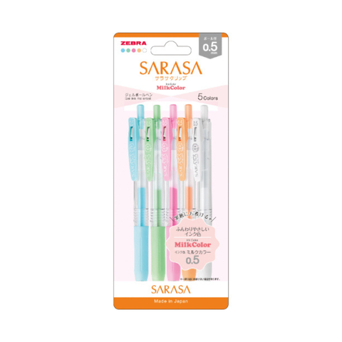 طقم اقلام  ساراسا كليب 5 لون ميلك 0.5 زيبرا  - JJ15-5C-MK-N