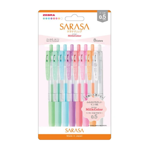 طقم اقلام  ساراسا كليب 8 لون ميلك 0.5 زيبرا  - JJ15-8C-MK-N