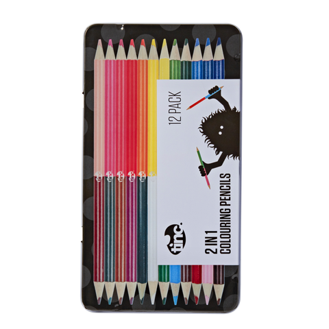 2 in 1 Colouring Pencils Tin (12 pcs) - Tinc - The English Bookshop